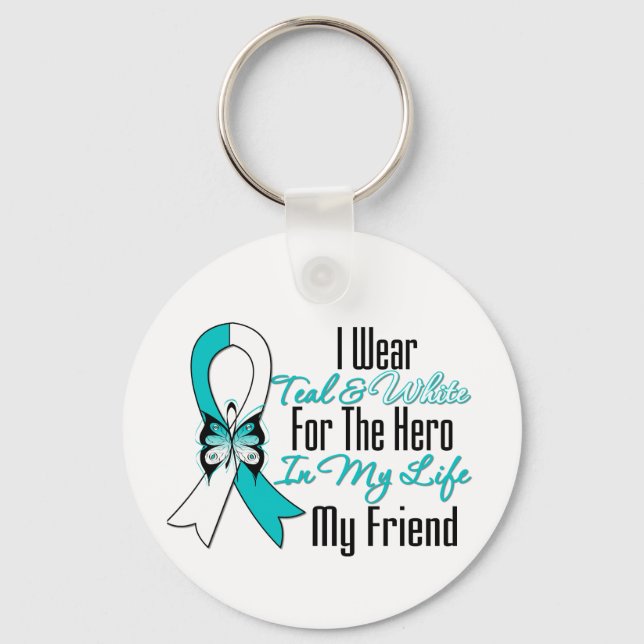 Cervical Cancer Ribbon My Hero My Friend Keychain (Front)