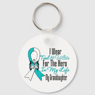 Cervical Cancer Ribbon My Hero My Granddaughter Keychain