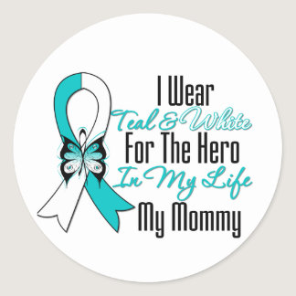 Cervical Cancer Ribbon My Hero My Mommy Classic Round Sticker