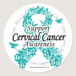 Cervical Cancer Ribbon of Butterflies Classic Round Sticker