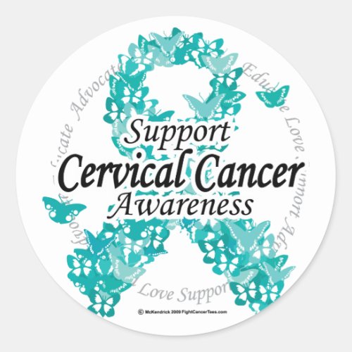 Cervical Cancer Ribbon of Butterflies Classic Round Sticker