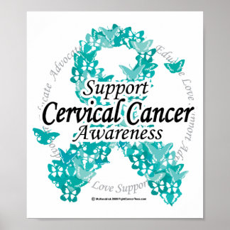 Cervical Cancer Ribbon of Butterflies Poster