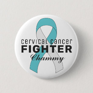 Cervical Cancer Ribbon White Button