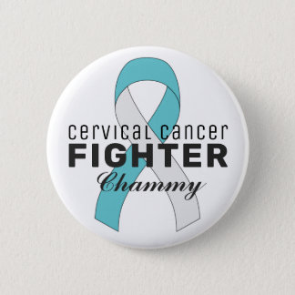 Cervical Cancer Ribbon White Button