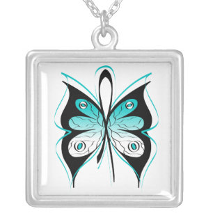 Cervical Cancer Stylish Butterfly Awareness Ribbon Silver Plated Necklace