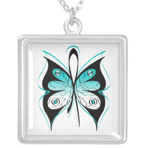 Cervical Cancer Stylish Butterfly Awareness Ribbon Silver Plated Necklace