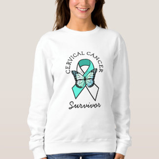 Cervical Cancer Survivor  Awareness Ribbon Teal  T Sweatshirt