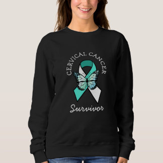 Cervical Cancer Survivor  Awareness Ribbon Teal  T Sweatshirt
