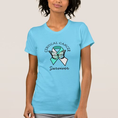 Cervical Cancer Survivor  Awareness Ribbon Teal  T T_Shirt