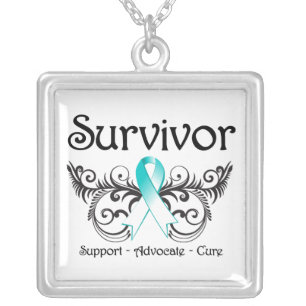 Cervical Cancer Survivor Deco Ribbon Silver Plated Necklace