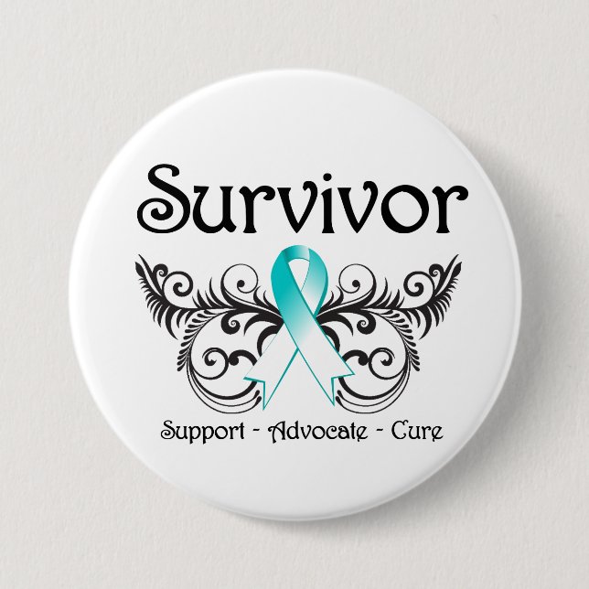 Cervical Cancer Survivor Floral Deco Pinback Button (Front)