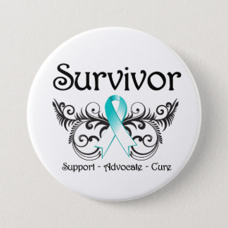 Cervical Cancer Survivor Floral Deco Pinback Button