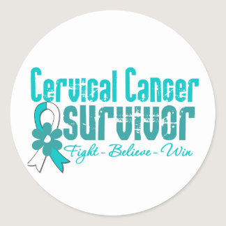 Cervical Cancer Survivor Flower Ribbon Classic Round Sticker