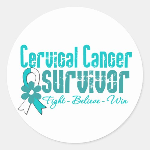 Cervical Cancer Survivor Flower Ribbon Classic Round Sticker