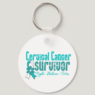 Cervical Cancer Survivor Flower Ribbon Keychain