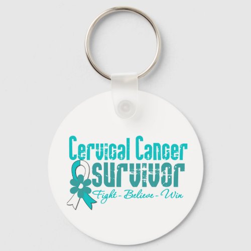 Cervical Cancer Survivor Flower Ribbon Keychain