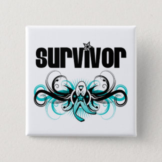 Cervical Cancer Survivor Grunge Winged Emblem Button
