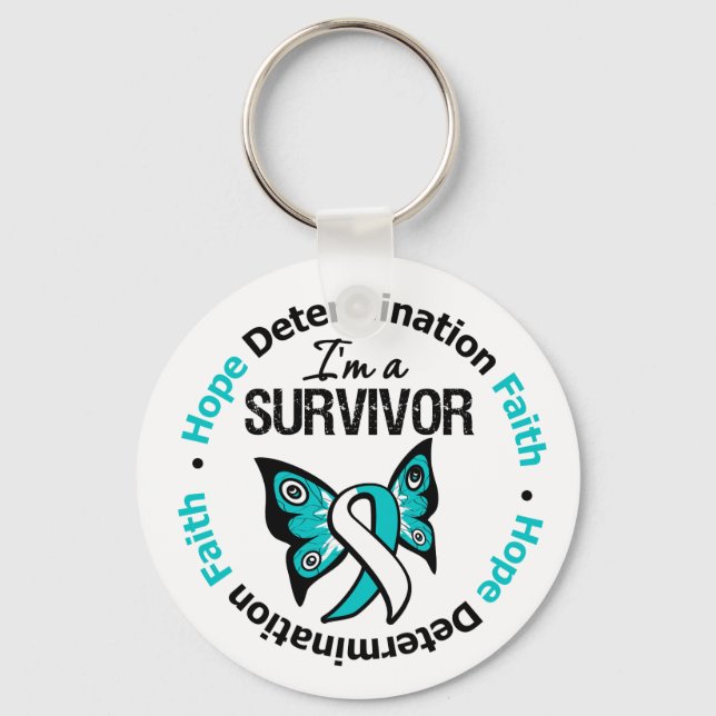 Cervical Cancer Survivor Hope Determination Faith Keychain (Front)