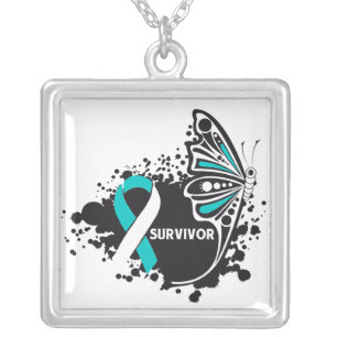 Cervical Cancer Survivor Tattoo Butterfly Silver Plated Necklace