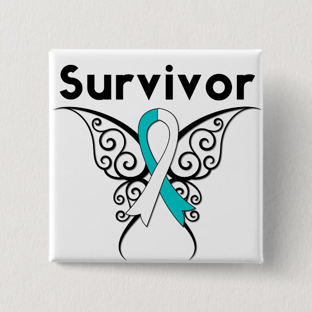 Cervical Cancer Survivor Tribal Butterfly Pinback Button (Front)