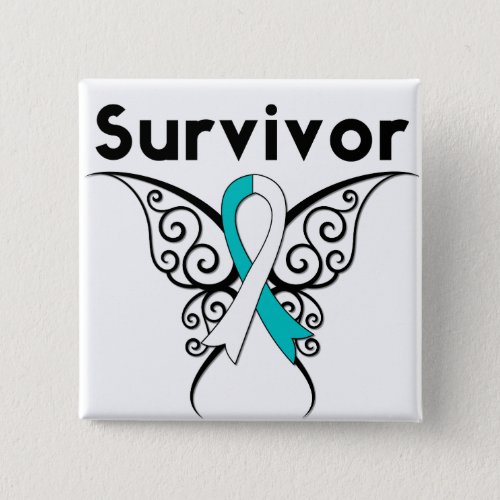 Cervical Cancer Survivor Tribal Butterfly Pinback Button