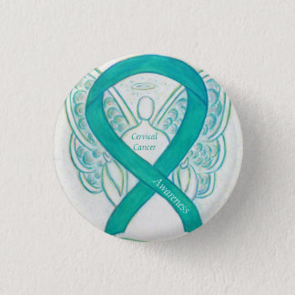 Cervical Cancer Teal Awareness Ribbon Angel Button