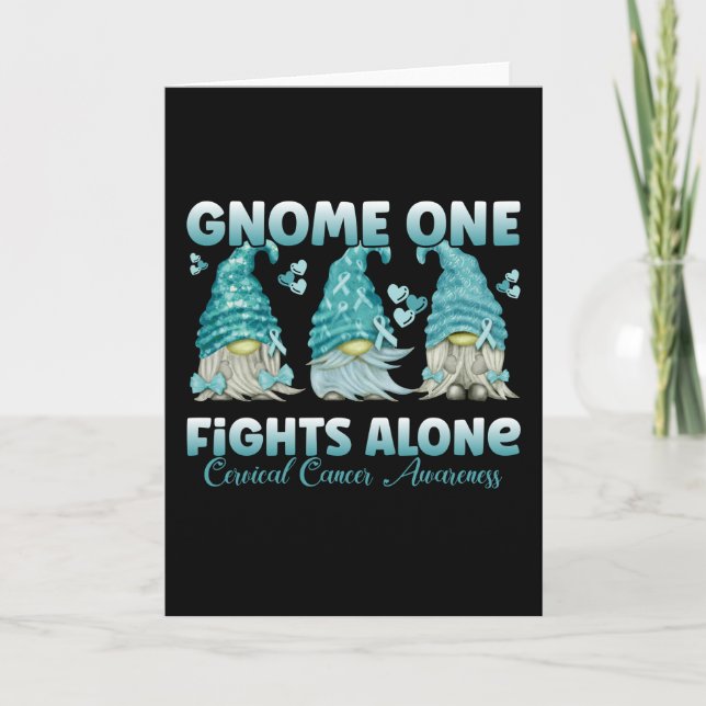 Cervical Cancer Teal Ribbon Gnome Card (Front)