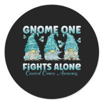 Cervical Cancer Teal Ribbon Gnome Classic Round Sticker