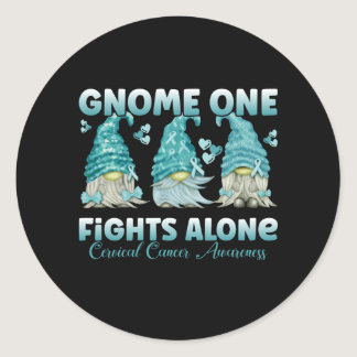 Cervical Cancer Teal Ribbon Gnome Classic Round Sticker