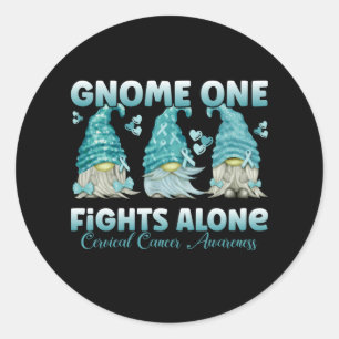 Cervical Cancer Teal Ribbon Gnome Classic Round Sticker