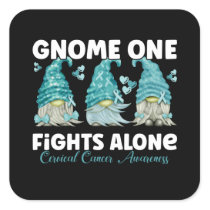 Cervical Cancer Teal Ribbon Gnome Square Sticker