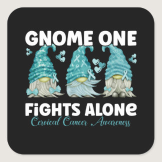 Cervical Cancer Teal Ribbon Gnome Square Sticker