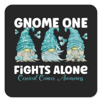 Cervical Cancer Teal Ribbon Gnome Square Sticker