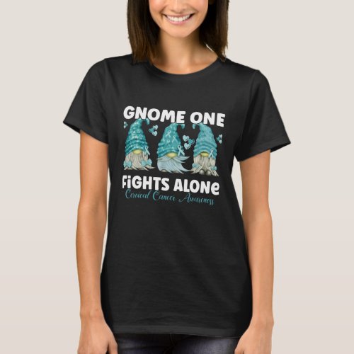 Cervical Cancer Teal Ribbon Gnome T_Shirt