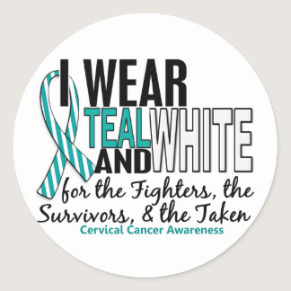 CERVICAL CANCER Teal White For Fighters Survivors Classic Round Sticker
