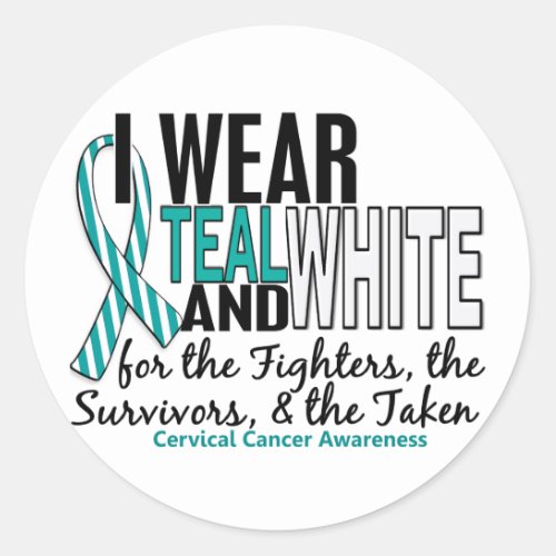 CERVICAL CANCER Teal White For Fighters Survivors Classic Round Sticker