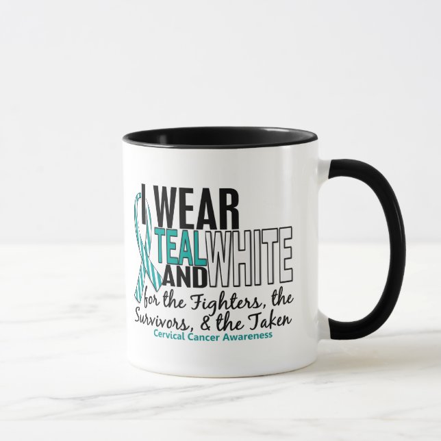 CERVICAL CANCER Teal White For Fighters Survivors Mug (Right)