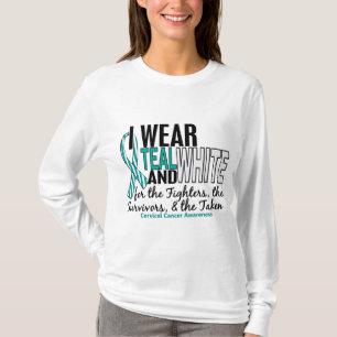 CERVICAL CANCER Teal White For Fighters Survivors T-Shirt