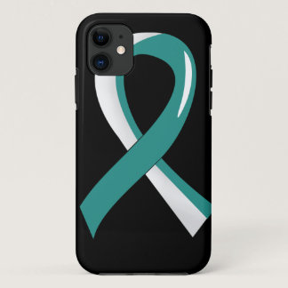 Cervical Cancer Teal White Ribbon 3 iPhone 11 Case