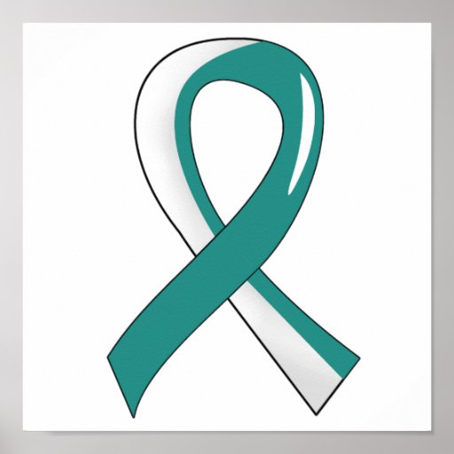 Cervical Cancer Teal White Ribbon 3 Poster | Zazzle