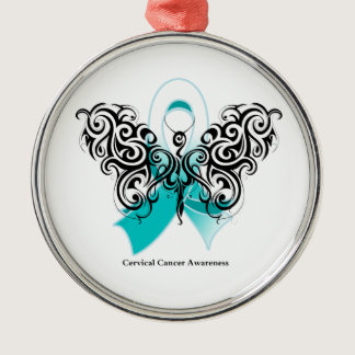 Cervical Cancer Tribal Butterfly Ribbon Metal Ornament