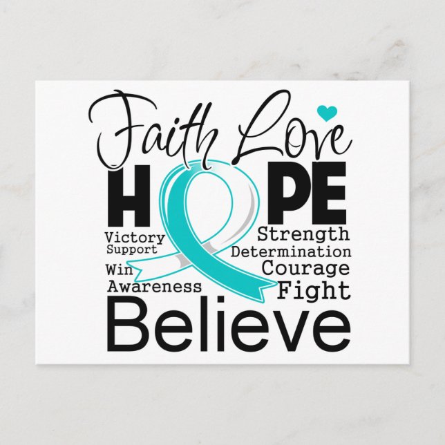 Cervical Cancer Typographic Faith Love Hope Postcard (Front)