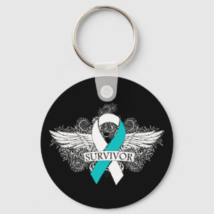 Cervical Cancer Winged SURVIVOR Ribbon Keychain