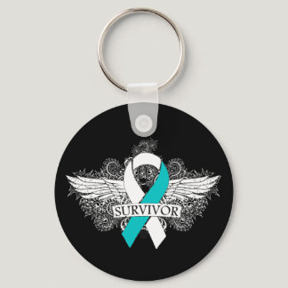 Cervical Cancer Winged SURVIVOR Ribbon Keychain