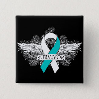 Cervical Cancer Winged SURVIVOR Ribbon Pinback Button