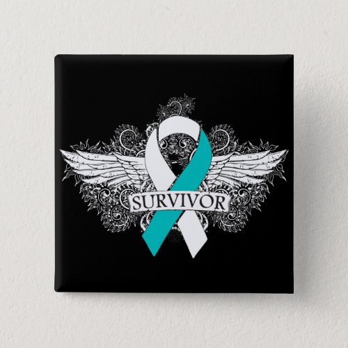 Cervical Cancer Winged SURVIVOR Ribbon Pinback Button