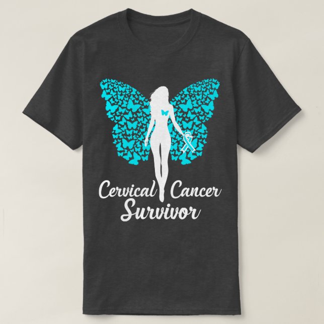 Cervical Survivor Awareness Teal Ribbon T-Shirt (Design Front)