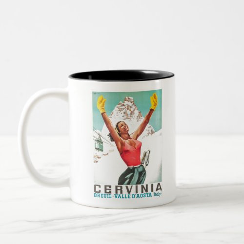 Cervinia vintage poster Two_Tone coffee mug