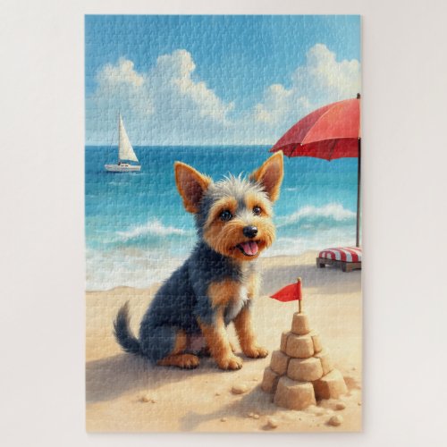 Cesky Terrier Beach Sandcastle Scene Jigsaw Puzzle