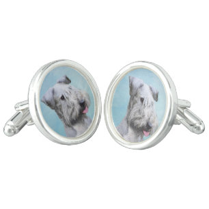 Cesky Terrier Painting - Cute Original Dog Art Cufflinks